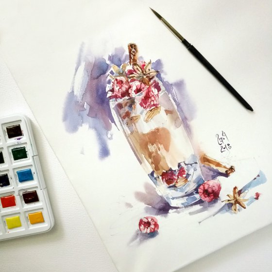 "Summer dessert" watercolor food illustration