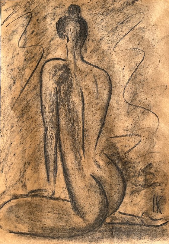 Nude Drawing Female Original Art Woman Nude Painting Erotic Wall Art 12 by 17"  by Halyna Kirichenko
