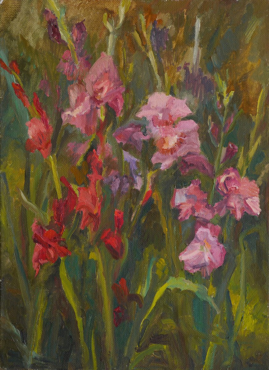 Impressionistic Botanical Oil Painting By Elena Lykhodid, 16 X 22, In Grass, Original Artwork