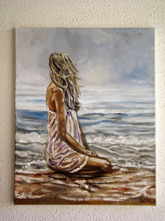 SEASIDE GIRL - Moment of meditation - Oil painting on canvas (40x50cm)