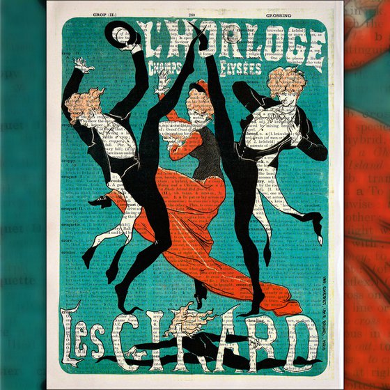 Les Girard - Collage Art Print on Large Real English Dictionary Vintage Book Page