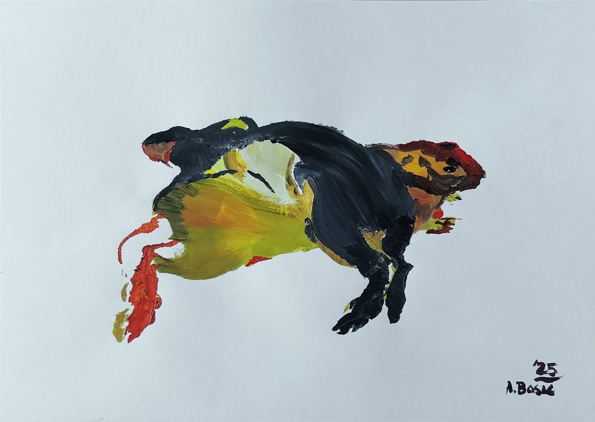 Expressive Animal Acrylic Painting By Aleksandar Basic, 17 X 12, Two C, Original Artwork