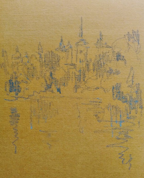 London. Sketch in graphite pencil on brown paper.