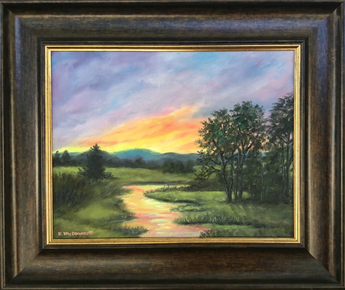Impressionistic Landscape Oil Painting By Kathleen Mcdermott, 20 X 17", Sundown On Colson