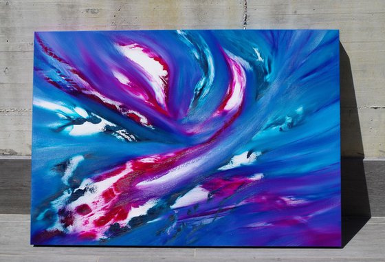 Blue sky II, the series, 100x70 cm, Deep edge, LARGE XL, Original abstract painting, oil on canvas