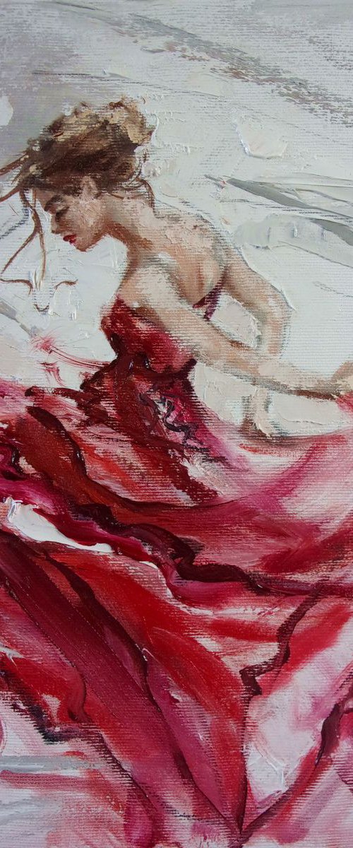 " PASSION ... "- DANCER flamenco liGHt  ORIGINAL OIL PAINTING, GIFT, PALETTE KNIFE by Monika Luniak