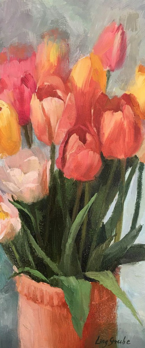 Tulips in Vase by Ling Strube