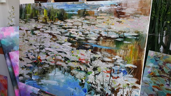 Landscape Pond - Lilies, River lily, painting original