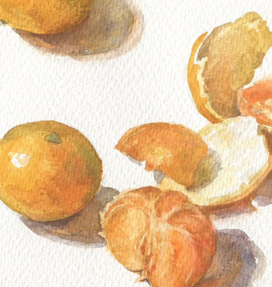 Tangerines / Original painting Kitchen watercolor Fruit still life Orange artwork
