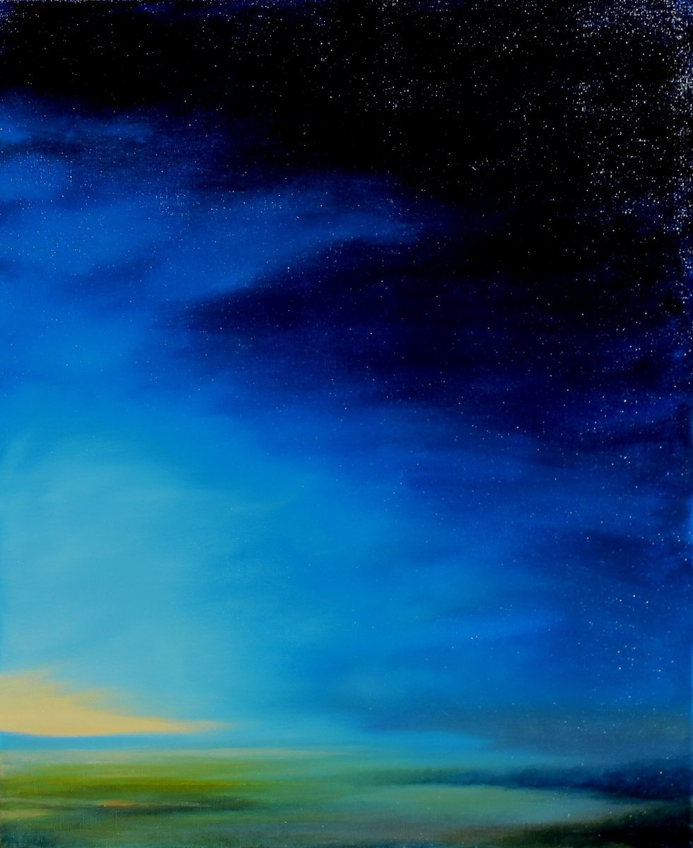 Abstract Landscape Oil Painting By Fabienne Monestier, 24 X 29, Horizon, Original Artwork