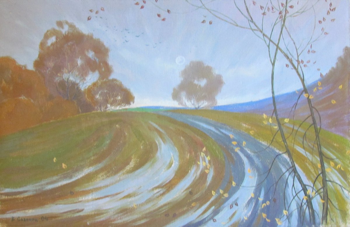 Impressionistic Landscape Oil Painting By Valeriy Savenets-1, 2 X 2", Disturbing October, Original Artwork
