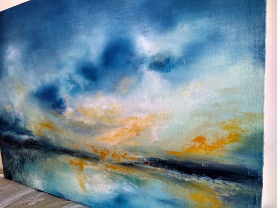 Seeking Solace.43 x60 cm Blue contemporary atmospheric abstract
