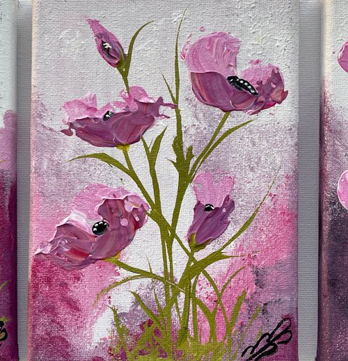 Pink Poppies on a Triptych by Marja Brown