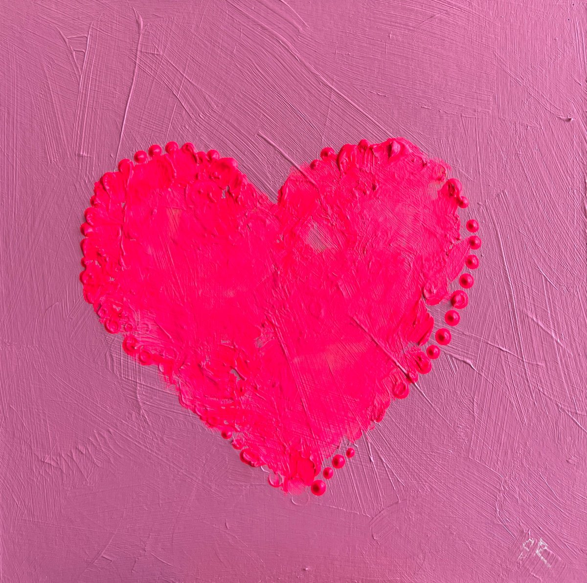 FLASHY PINK HEART _ original oil painting, simple visual art, home decor, gift by Sasha Robinson