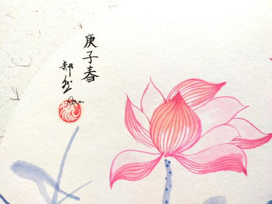 RAN ART - Chinese painting 38*38cm - Lotus leaves with flowers