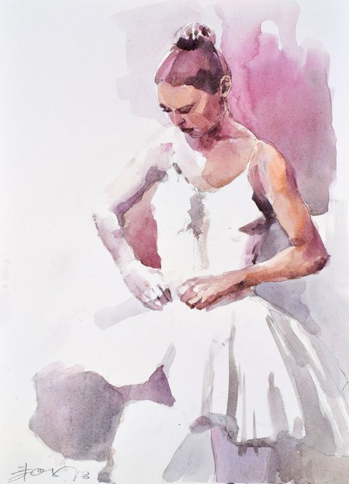 Ballerina  fixing costume by Goran Žigolić Watercolors