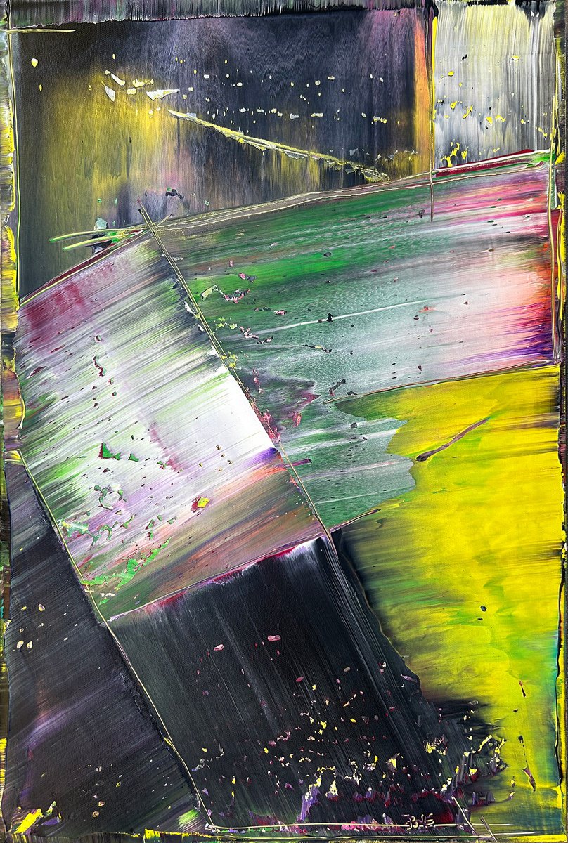 Abstract Acrylic Painting By Preston M. Smith (Pms), 24 X 36", "Space And Time", Original Artwork