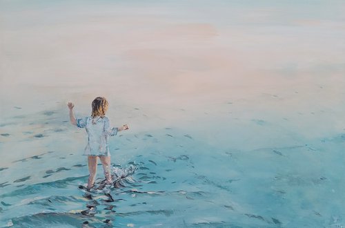 Childhood. Little girl walking into the sea. by Kathrin Flöge