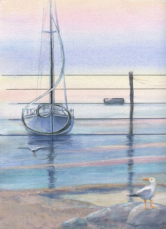 Dawn Prelude of the Sea / ORIGINAL watercolor Morning seascape