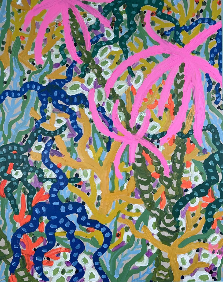 Expressive Botanical Acrylic Painting By Katie Jurkiewicz, 16 X 20", A Little Help From My Fronds, Original Artwork