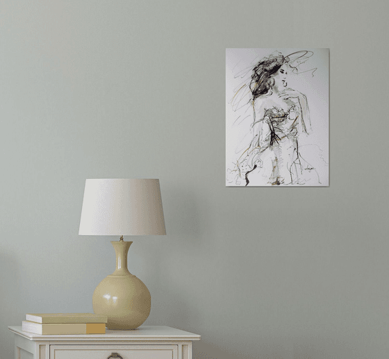 Figurative  Drawing  On Paper-Woman Series Ink Drawings