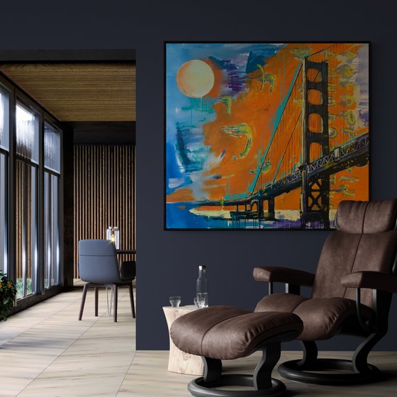 Huge painting - "San Francisco" - Urban Art - Bridge - USA - Street art - 150x135cm