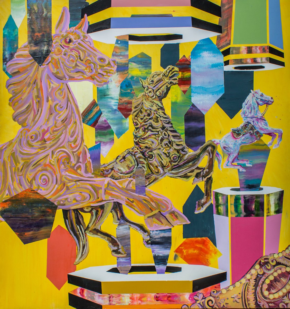 Surrealistic Animal Oil Painting By Dominic Virtosu, 63 X 67, Intergalactic Space Magnetically Charged, Original Artwork