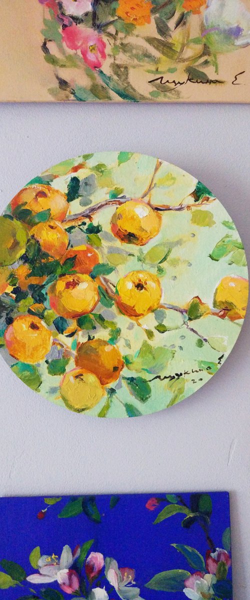 Decorative quince . October. Original oil painting by Helen Shukina