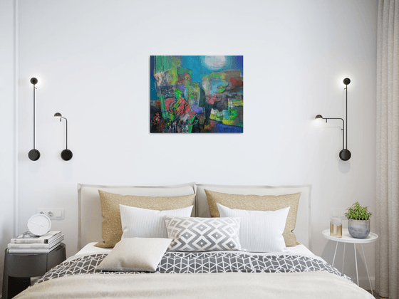 Midnight Sun, Geometric Abstract Oil Painting On Canvas