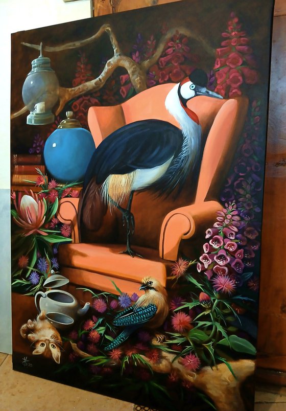 A pink armchair