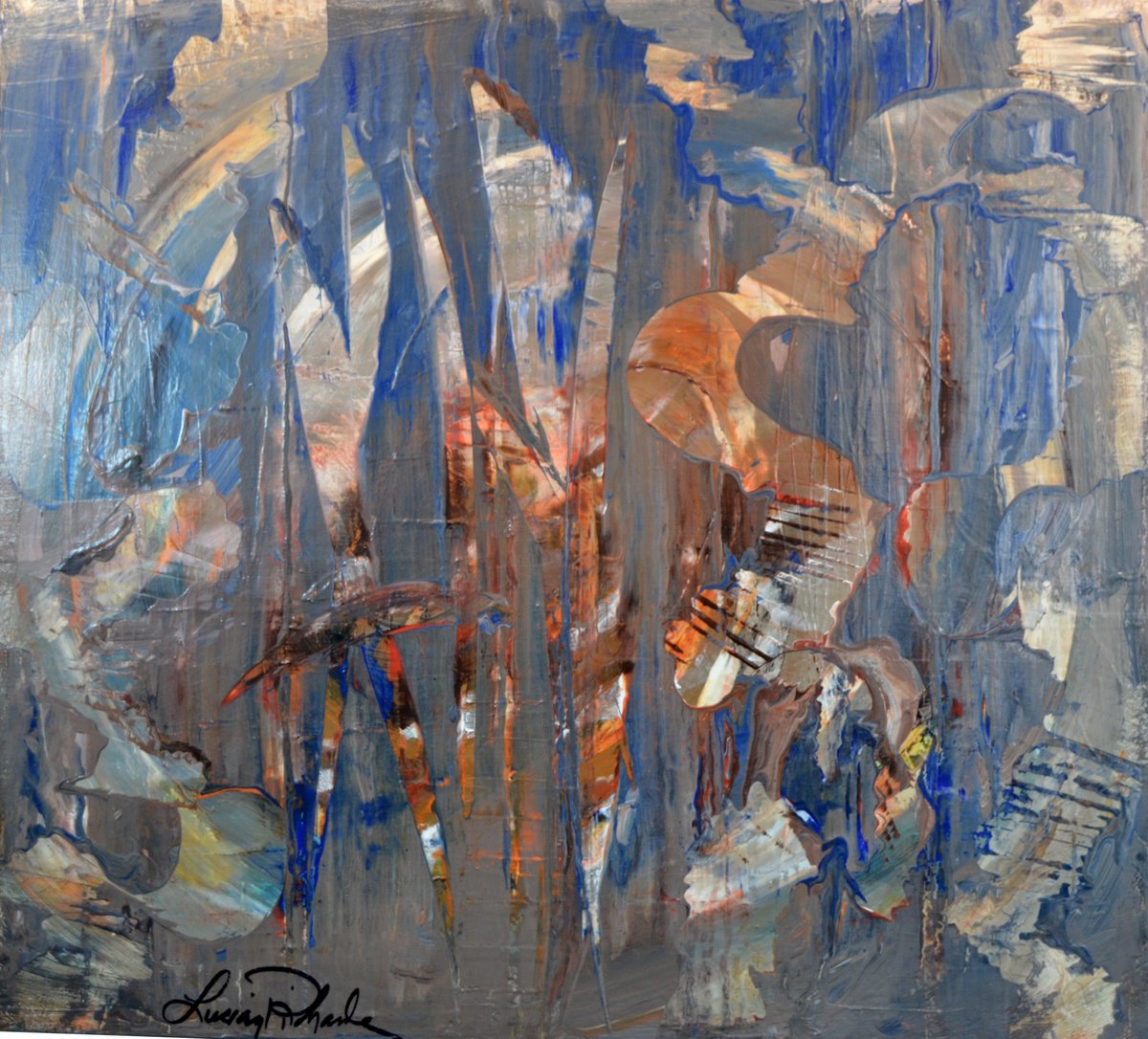 Organic Abstract Acrylic Painting By Lucian Richards, 32 X 29", Crusader, Original Artwork