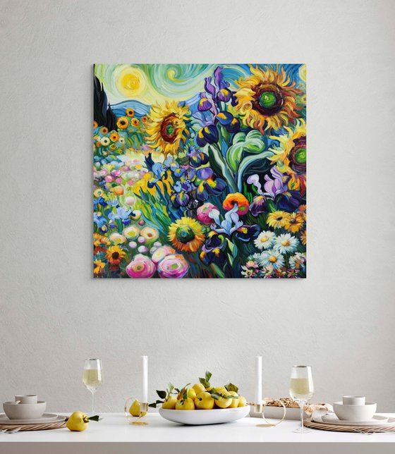Sunflowers and Irises