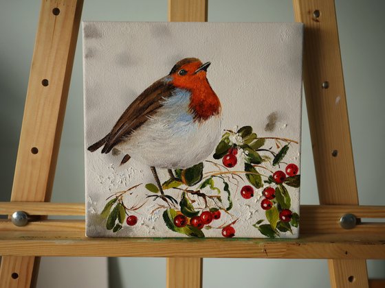 Winter Robin with Holly Berries, Christmas