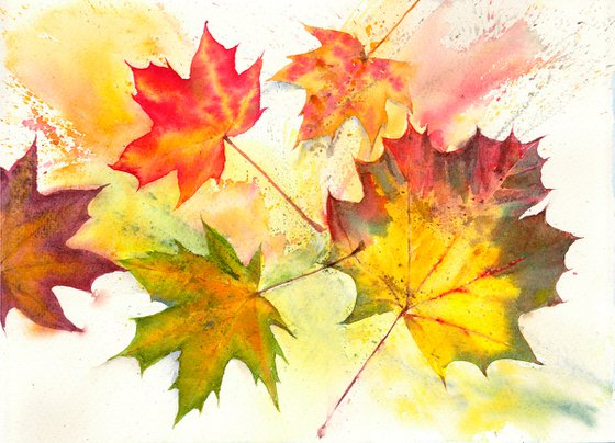 Autumn Leaves, Maple leaves, Watercolour, Watercolor, Original Art, vibrant Foliage painting, contemporary art