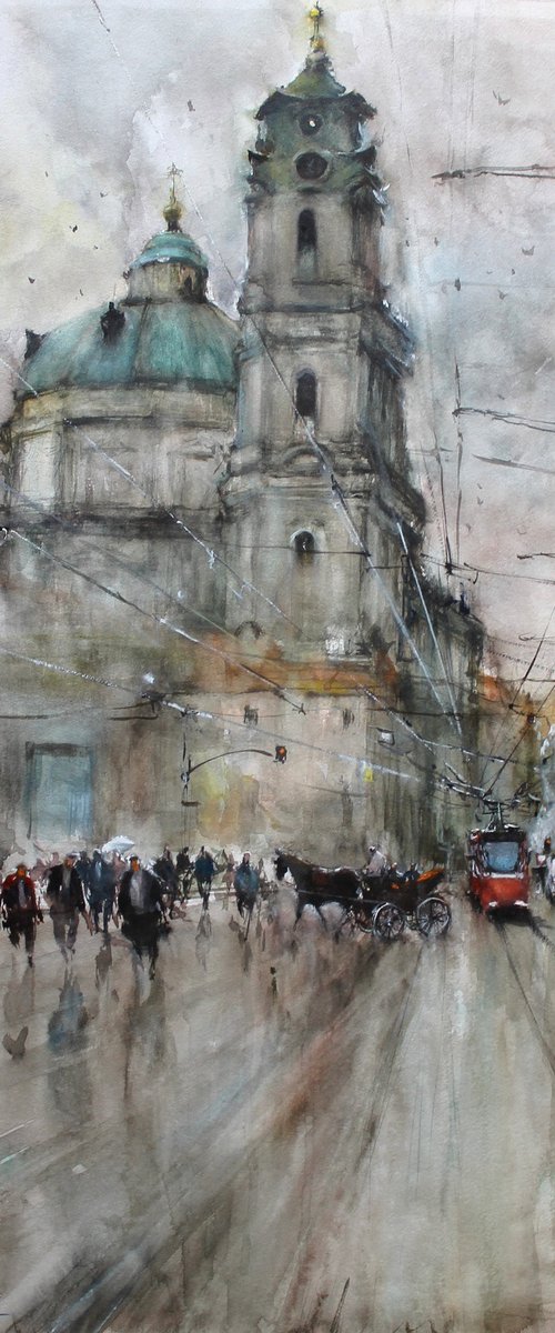 Prague Malostranské náméstí and clock Tower by Maximo Damico