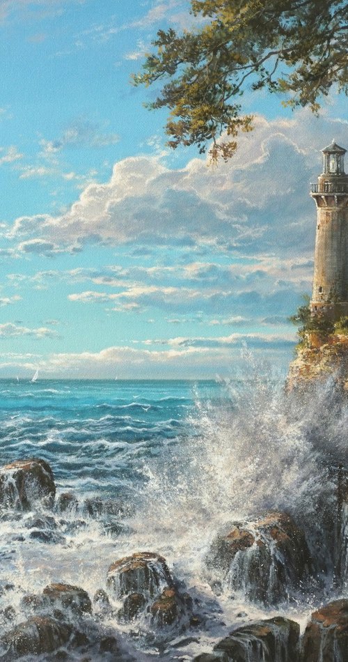 Lighthouse on the rock by Viktar Yushkevich YUVART