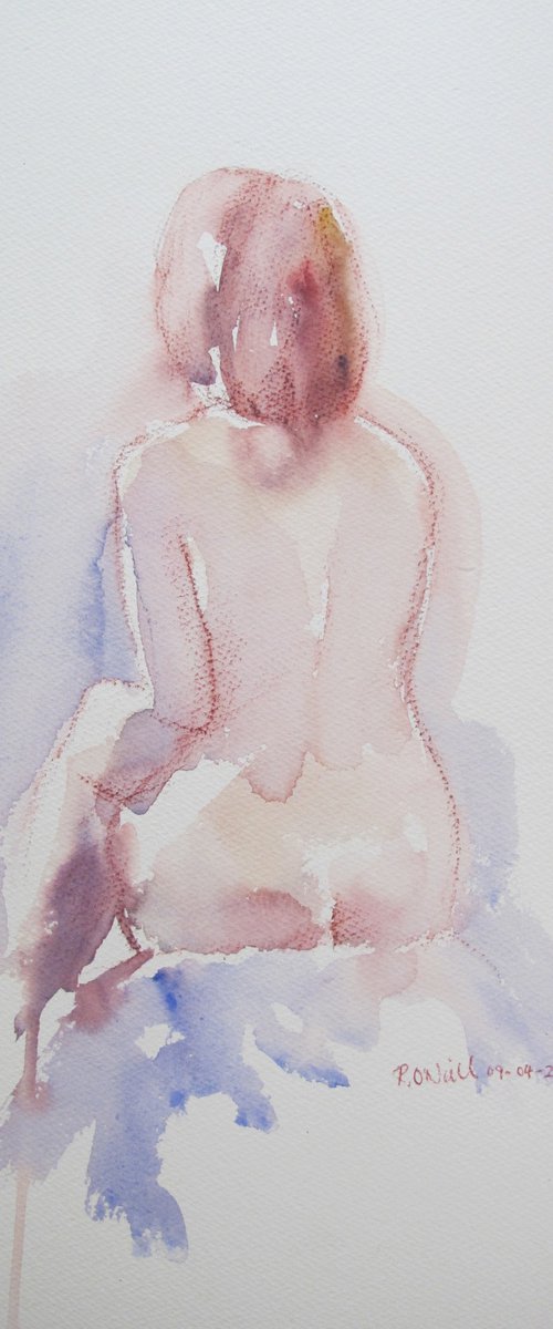 Seated female nude back study by Rory O’Neill