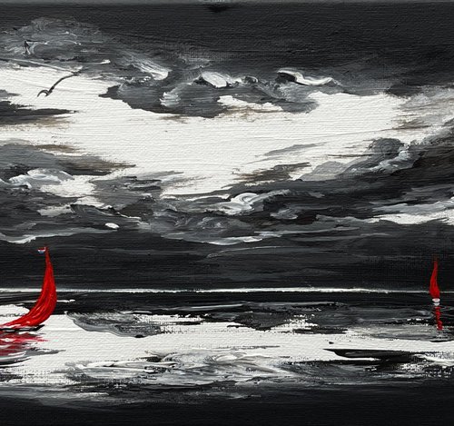 Red Sails on a Black and White canvas by Marja Brown