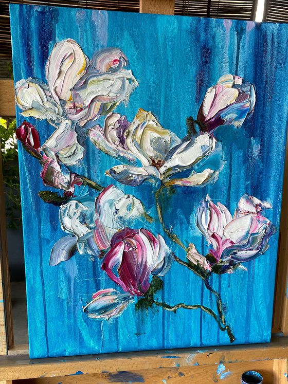 Magnolia on Turquoise