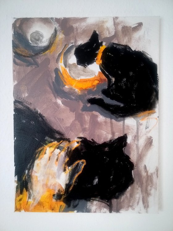 Black cats & yellow plate#1
