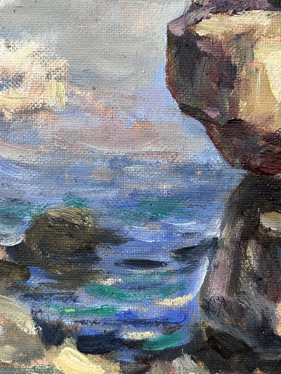 Original Oil Painting Wall Art Signed unframed Hand Made Jixiang Dong Canvas 25cm × 20cm Cityscape The Little Mermaid of Copenhagen Denmark Small Impressionism Impasto