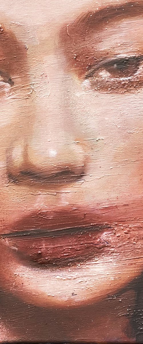 Hyun | Asian Female portrait contemporary oil painting on canvas woman face artwork Painting by RK H by Renske Karlien Hercules