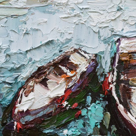 Boats in the bay - Original oil painting