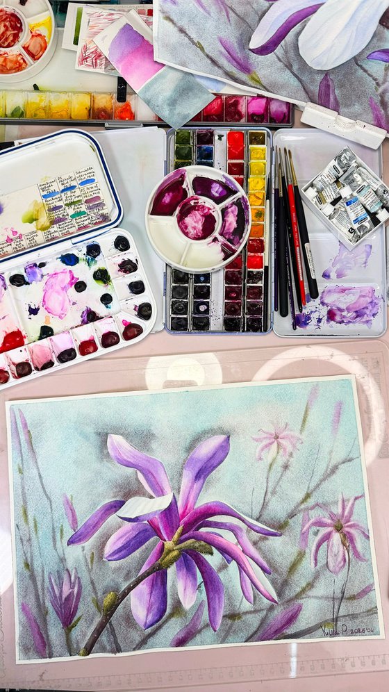Magnolia watercolor flowers №2