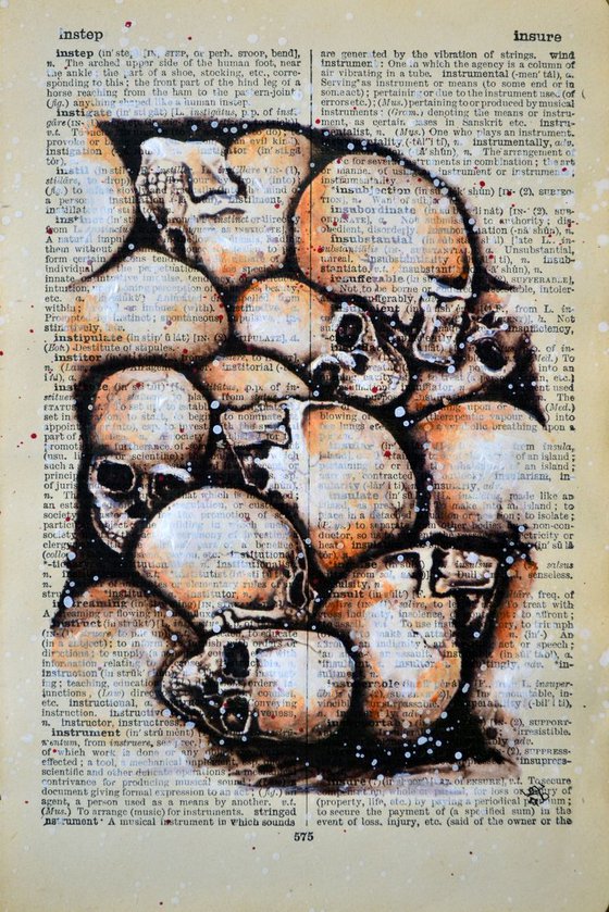 Skulls - Bad Country - Collage Art on English Dictionary Vintage Page