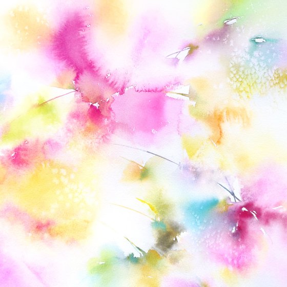 Abstract rainbow flowers, watercolor floral painting, art for bedroom