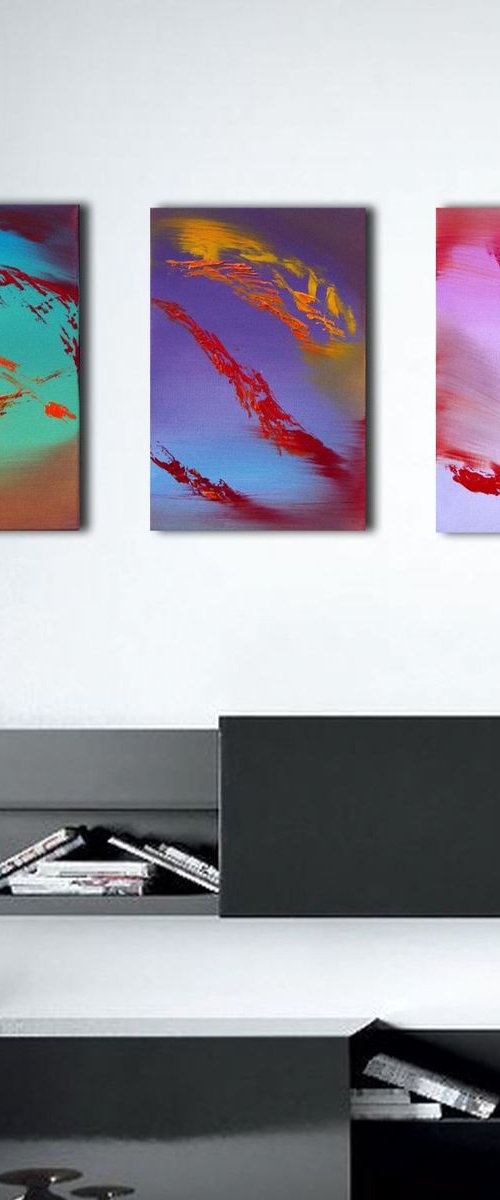 Renaissance,  Full Series  - Triptych n° 3 Paintings, Original abstract, oil on canvas by Davide De Palma