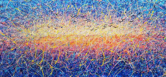 Bright sunrise Birds at dawn Bright life Pollock style Abstract sunset Heaven