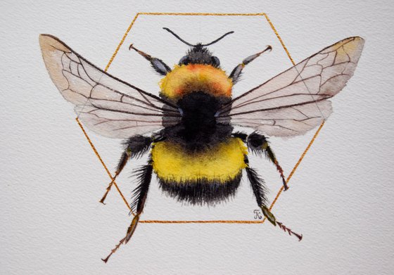 Bee Painting, Bumblebee Wall Art, Bee Original Watercolor Painting, Square Art