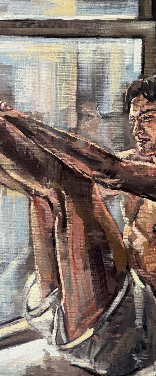 Naked man at window by Emmanouil Nanouris